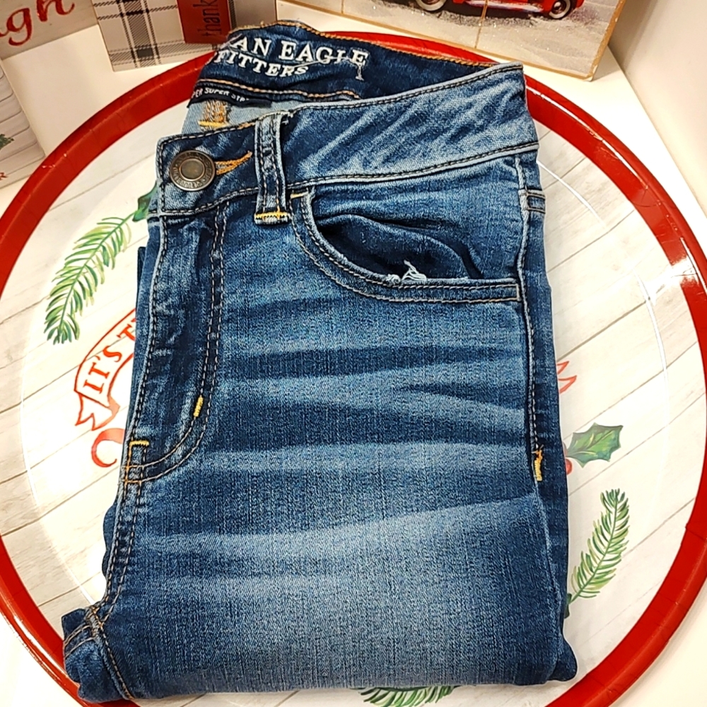 ⛄EUC American Eagle, Dark Rinse, Hi-Rise Skinny, Super Stretch, Jeggings, 00 - Picture 2 of 13